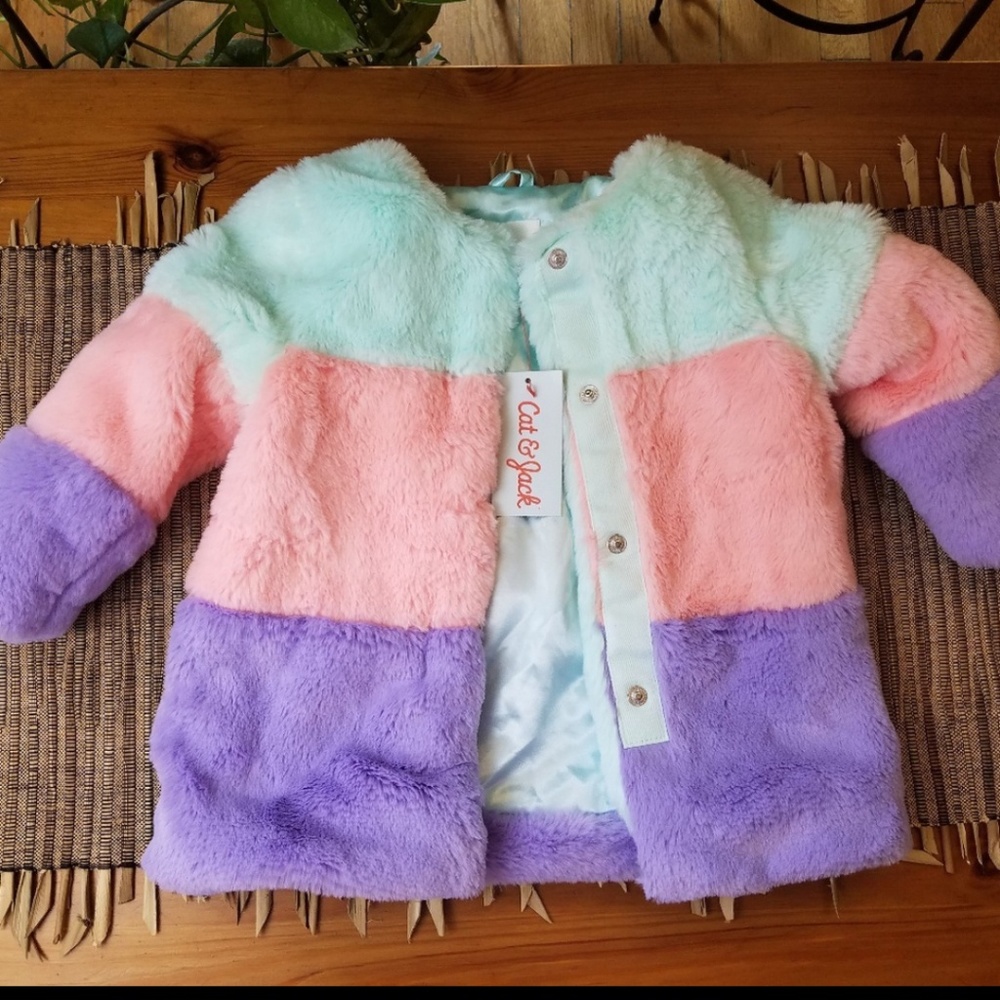 Cat & Jack Multicolor Faux Fur Jacket Nwt Size 2T